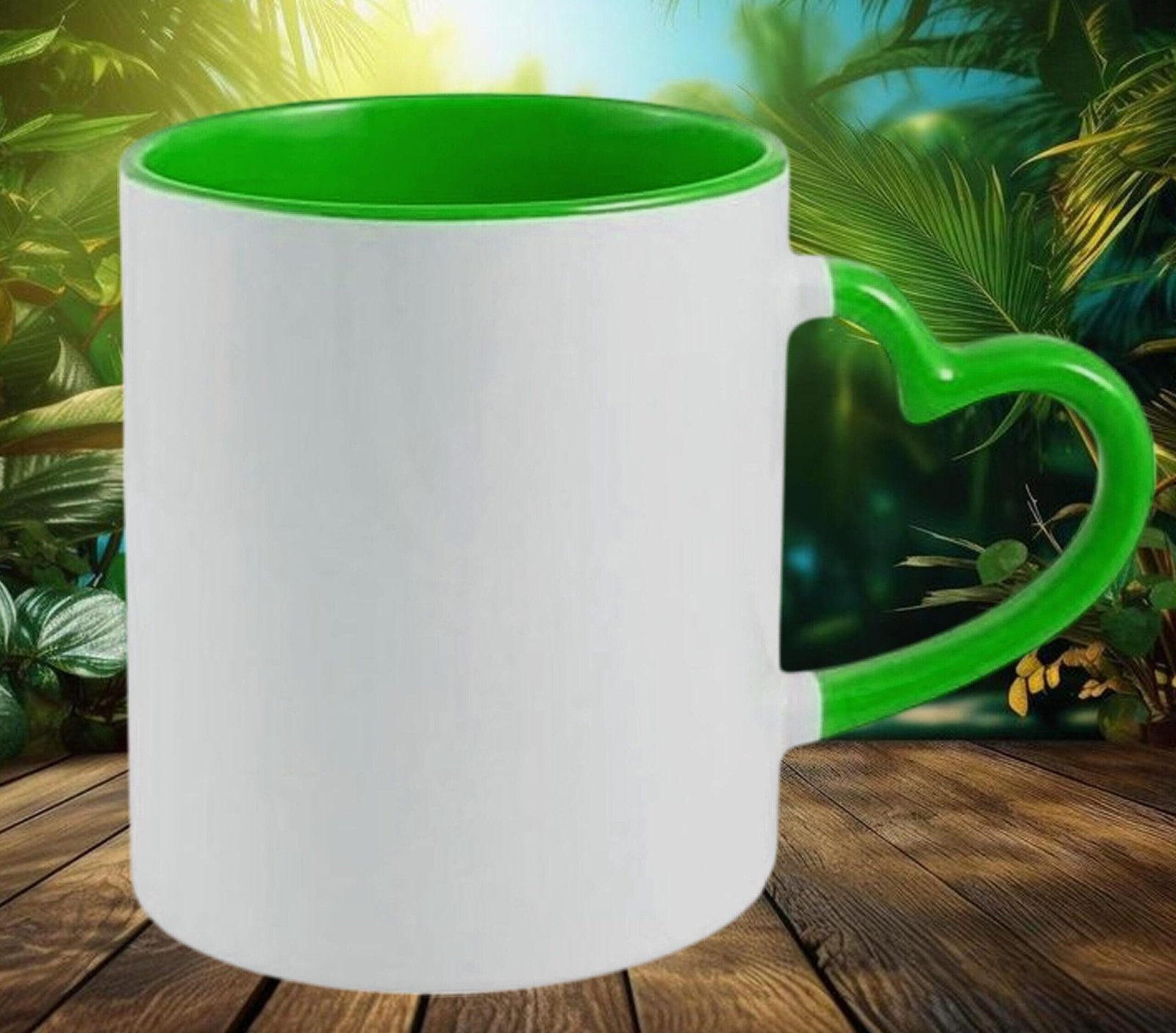 Heart Handle Green Colour Mug