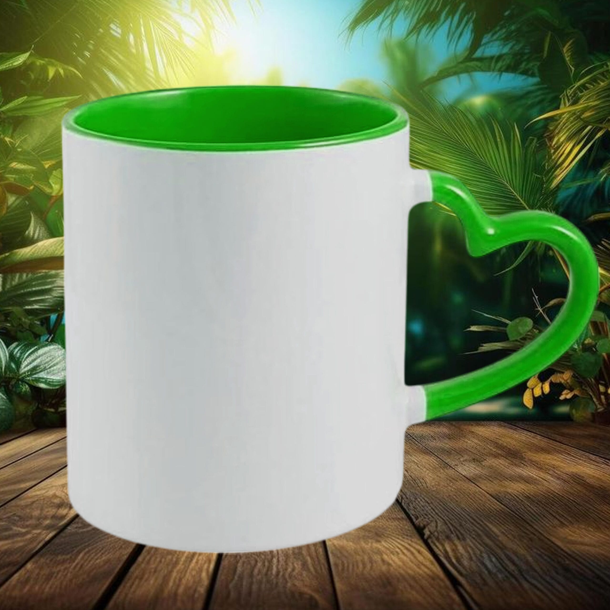 Heart Handle Green Colour Mug